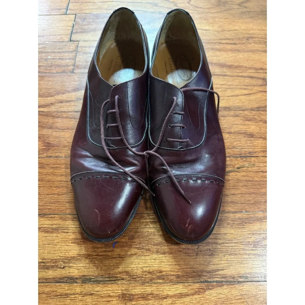 Santoni Classico Mens Burgundy Leather Cap Toe Whipstitch Oxford Shoes Size 11.5